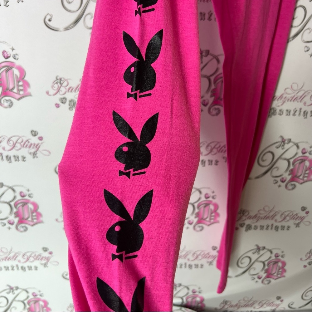 PLAYBOY logo on side playboy bunny rabbit head Pink Black Leggings